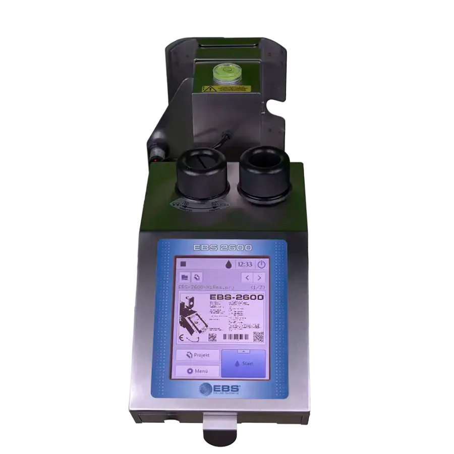EBS-2600 high-resolution printer marking a wooden pallet block