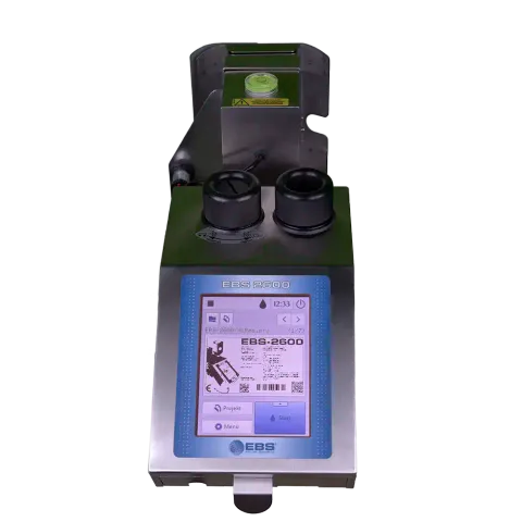 EBS-2600 high-resolution printer marking a wooden pallet block